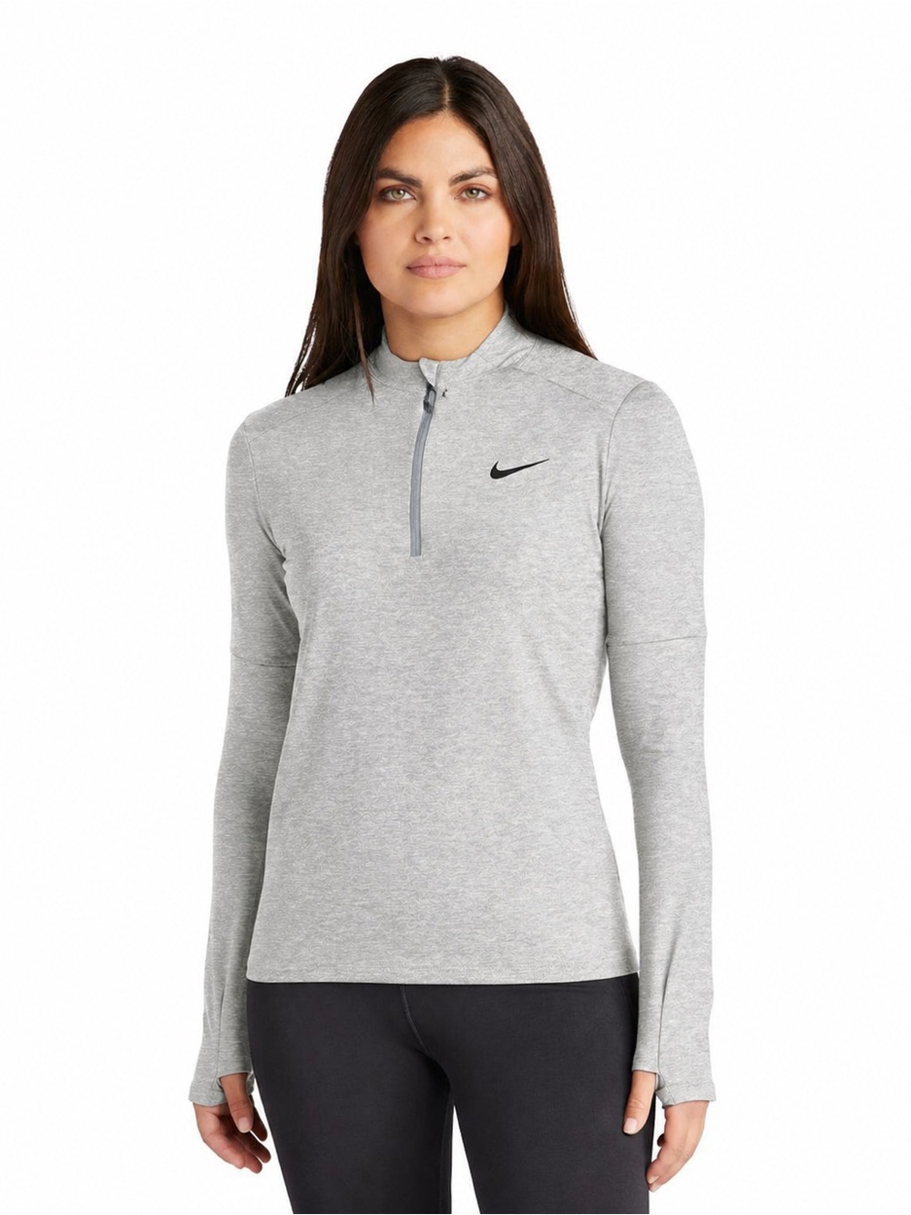 Nike Women's Grey Quarter-Zip Long Sleeve Top